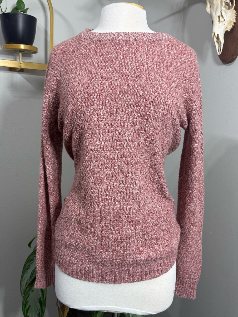 Pink Clover Women’s Large Dusty Rose Marled Knit Crewneck Sweater